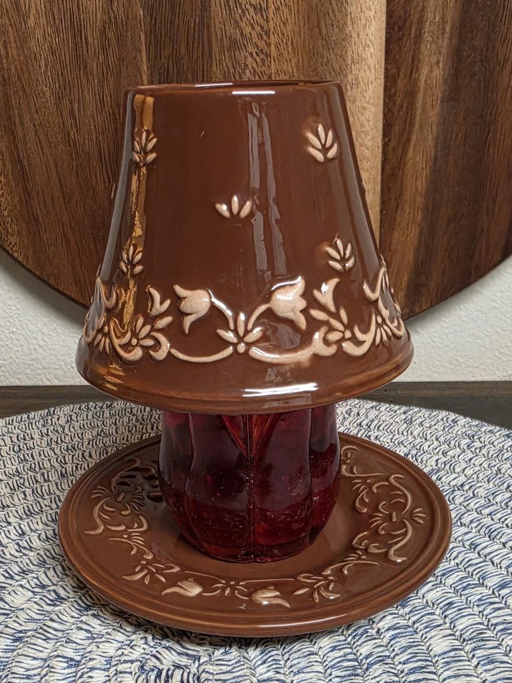 Yankee Candle Brown Floral Ceramic Shade With Saucer